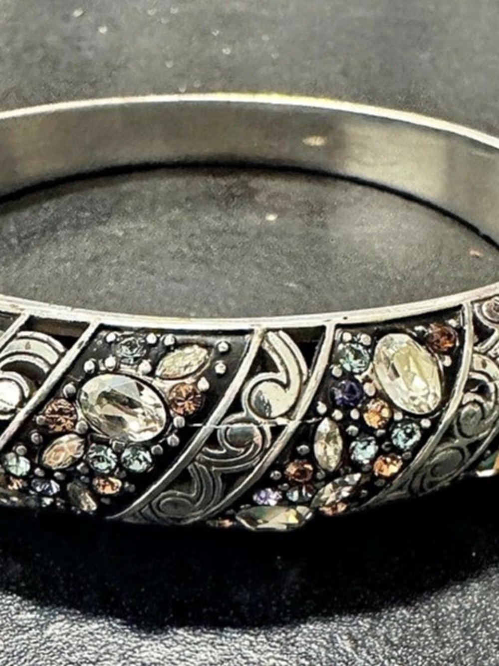 Brighton Silver Crystal Hinged Bangle Bracelet Multicolor
